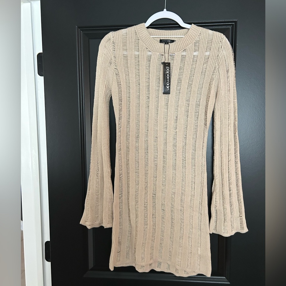 Papermoon Beige Long Sleeve Knit Dress size small NWT